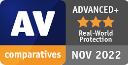 Unser Virenschutz wurde im November 2022 von AV Comparatives im Echtwelt-Schutztest mit „Advanced+“ zertifiziert.